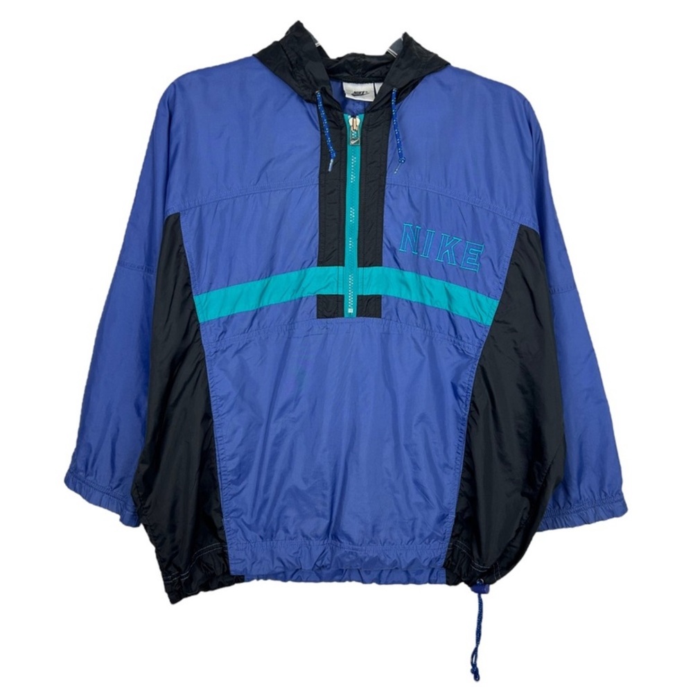 Nike | 90's Vintage Windbreaker Black Blue Green Half ZIP Medium